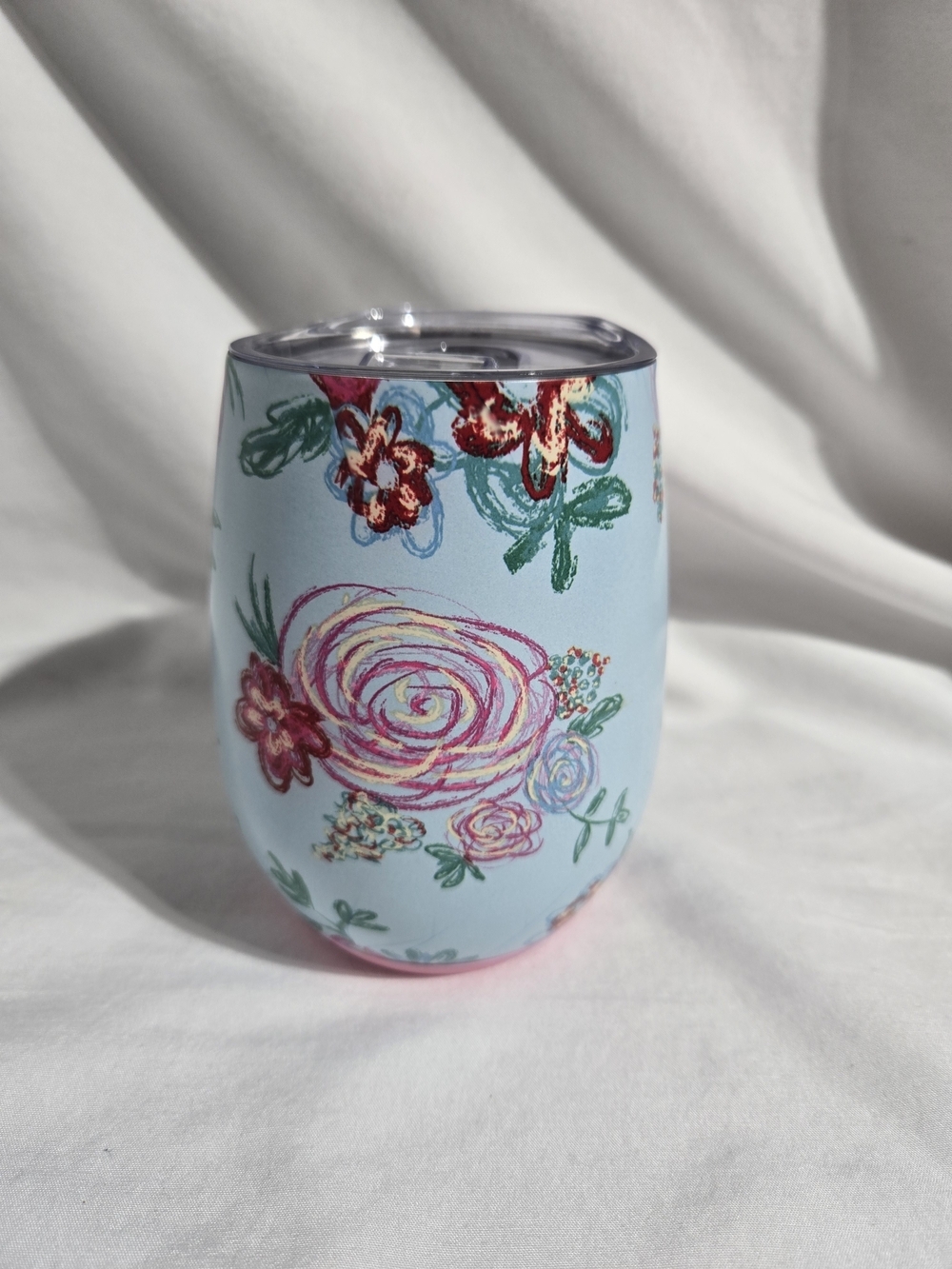 NWOT Matilda Jane Floral Insulated Wine Tumbler 11oz Blue Pink Stainless Steel